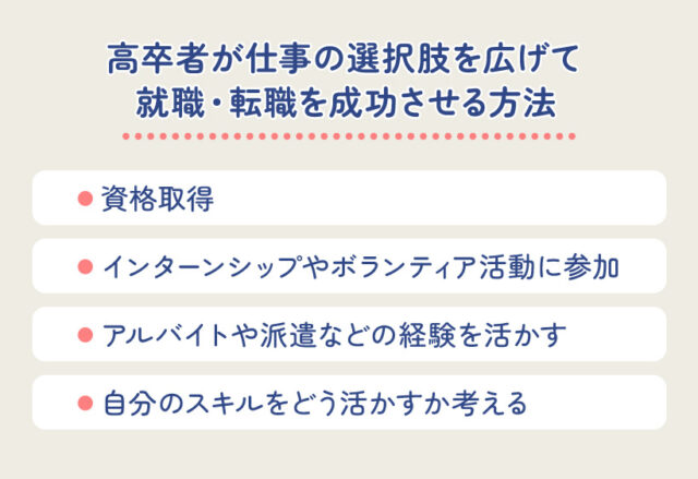 高卒者が仕事の選択肢を広げて就職・転職を成功させる方法