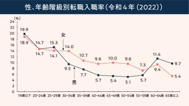 性、年齢階級別転職入職率