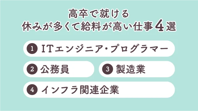 高卒で就ける休みが多くて給料が高い仕事4選