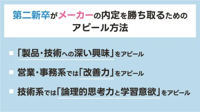 第二新卒がメーカーの内定を勝ち取るためのアピール方法